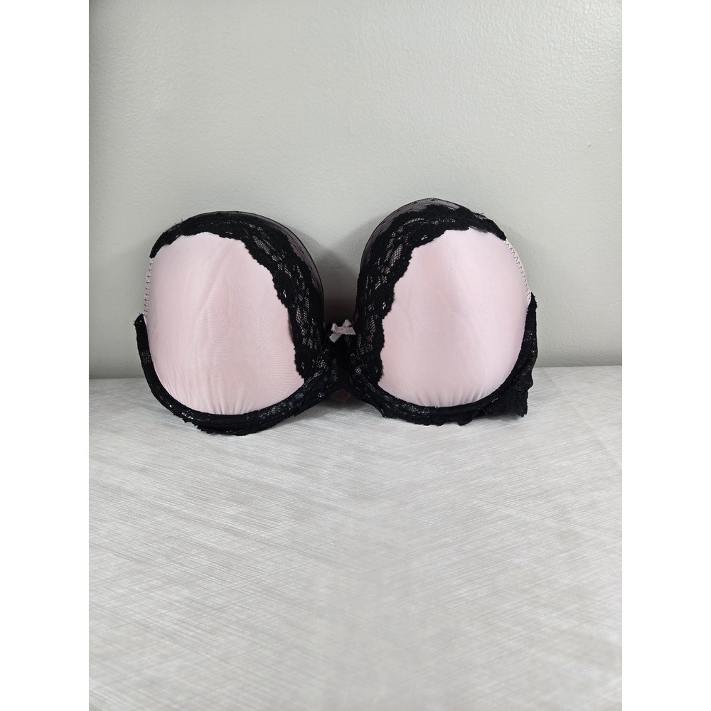 Victoria's Secret Dream Angels Lined Demi Bra 36DDD Pink Black Lace Floral Bow